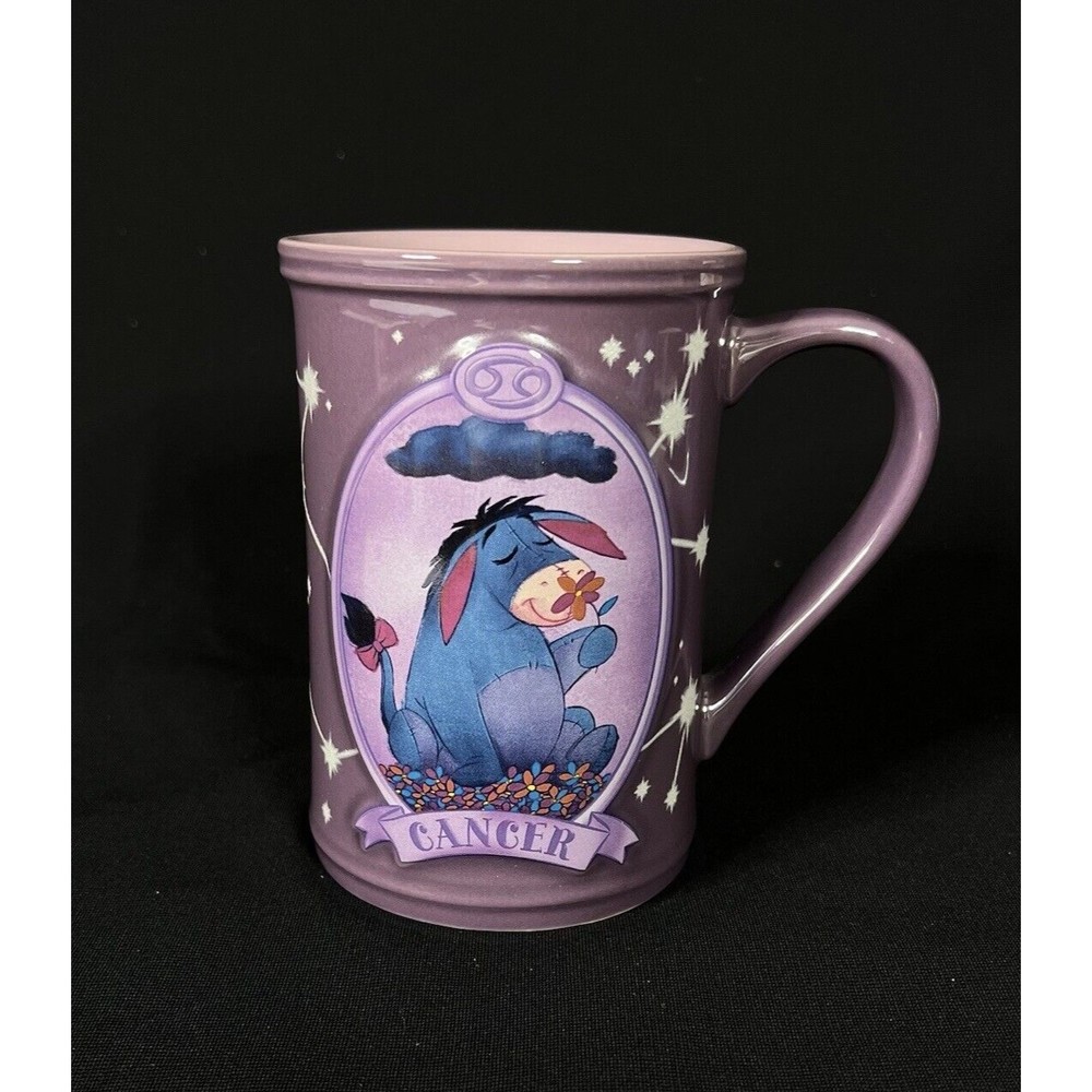 Disney Store Winnie the Pooh EEYORE Zodiac Cancer Sparkle Stars Purple Mug